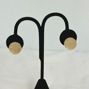 Sparkle Ball Stud Earrings Gold Tone Crystal Faceted Round Dome Women